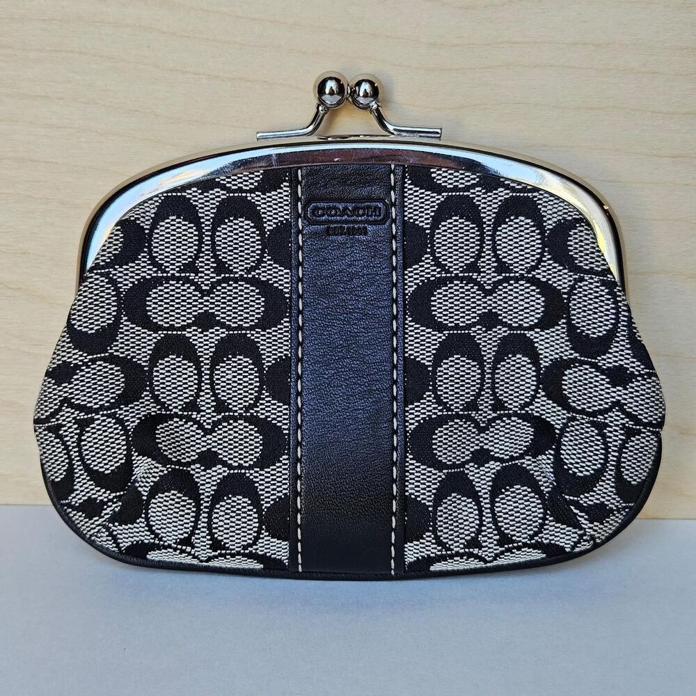 Y2K Coach Signature Jacquard Kiss-Lock Coin Purse NWOT